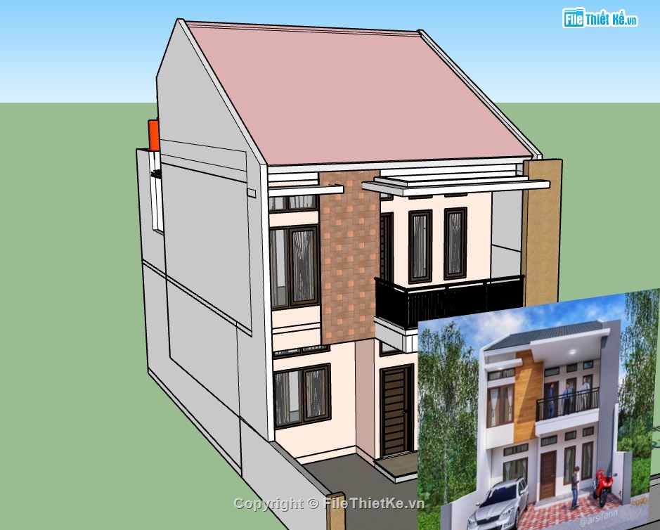 Biệt thự 2 tầng hiện đại,su biệt thự 2 tầng,file sketchup biệt thự 2 tầng