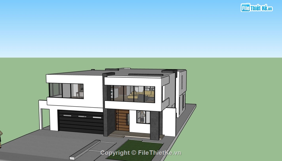 Biệt thự 2 tầng hiện đại,biệt thự 2 tầng,file sketchup biệt thự 2 tầng