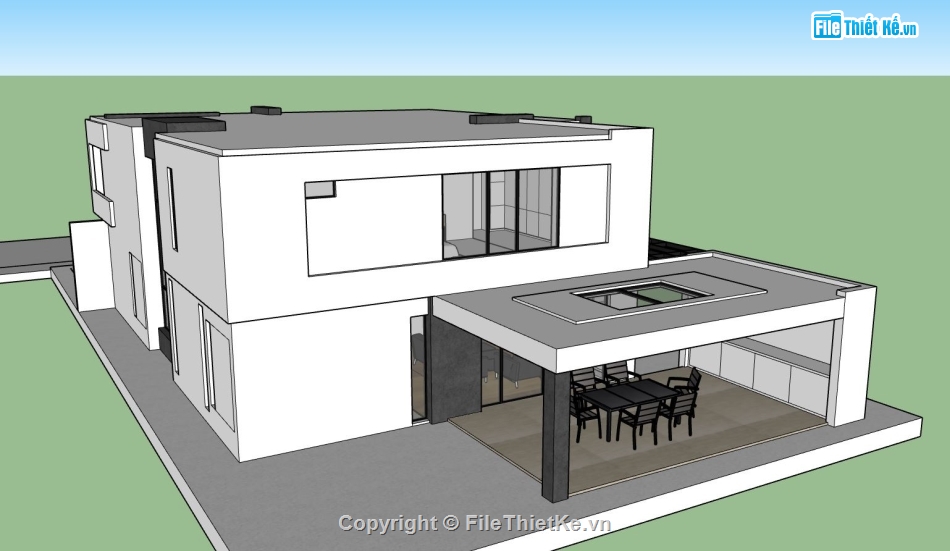 Biệt thự 2 tầng hiện đại,biệt thự 2 tầng,file sketchup biệt thự 2 tầng