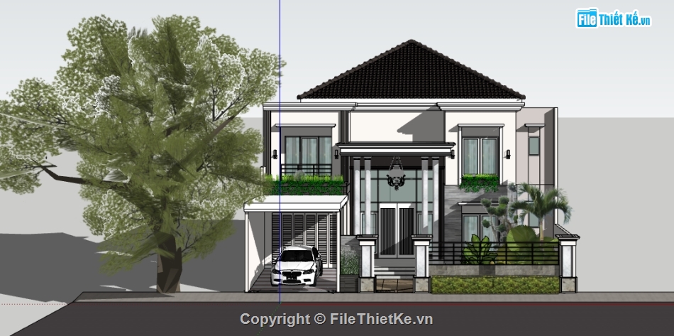 dựng model biệt thự 2 tầng,file sketchup biệt thự 2 tầng,nhà biệt thự dựng 3d su