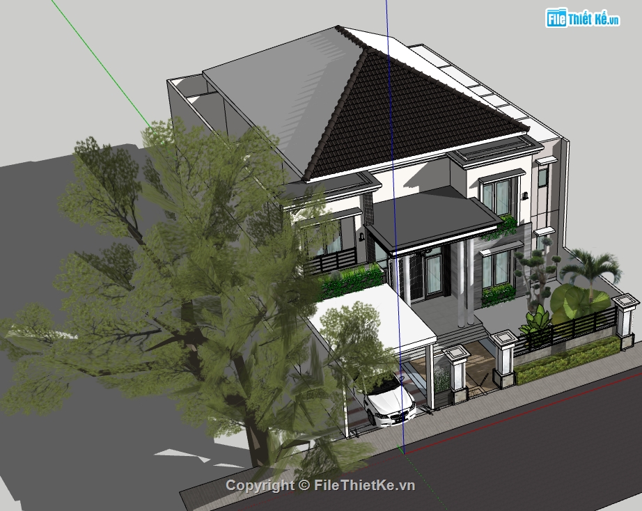 dựng model biệt thự 2 tầng,file sketchup biệt thự 2 tầng,nhà biệt thự dựng 3d su