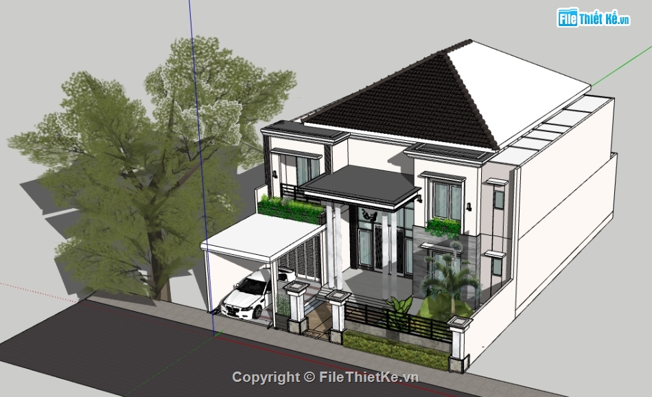 dựng model biệt thự 2 tầng,file sketchup biệt thự 2 tầng,nhà biệt thự dựng 3d su