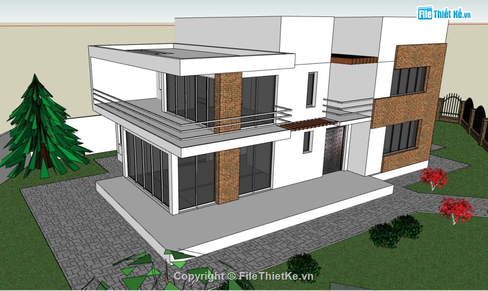 Biệt thự 2 tầng hiện đại,file su biệt thự,sketchup biệt thự