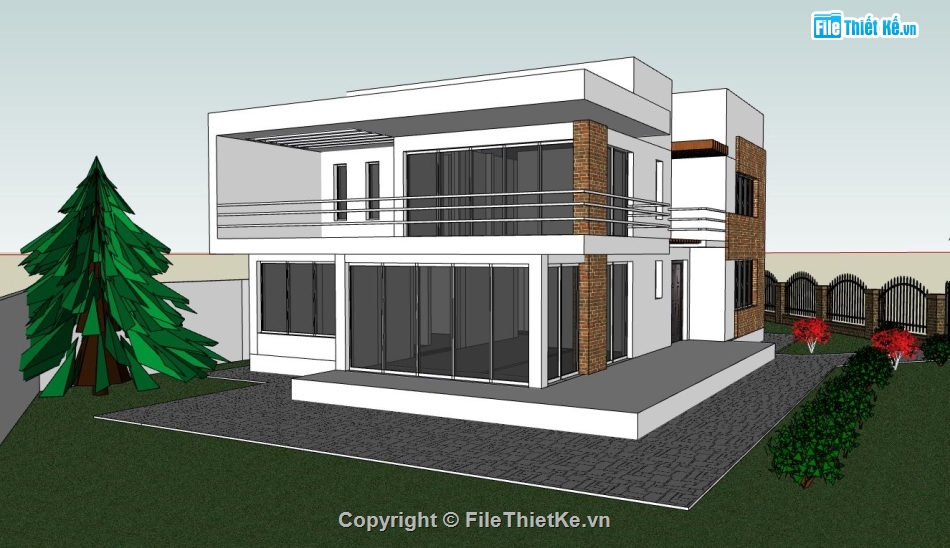 Biệt thự 2 tầng hiện đại,file su biệt thự,sketchup biệt thự