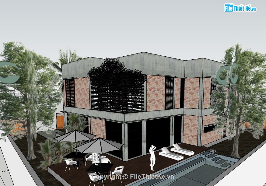 model su biệt thự,file sketchup biệt thự,model su biệt thự nghỉ dưỡng