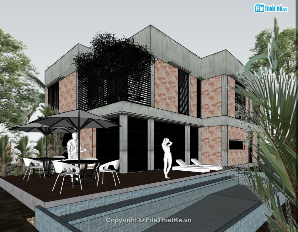 model su biệt thự,file sketchup biệt thự,model su biệt thự nghỉ dưỡng