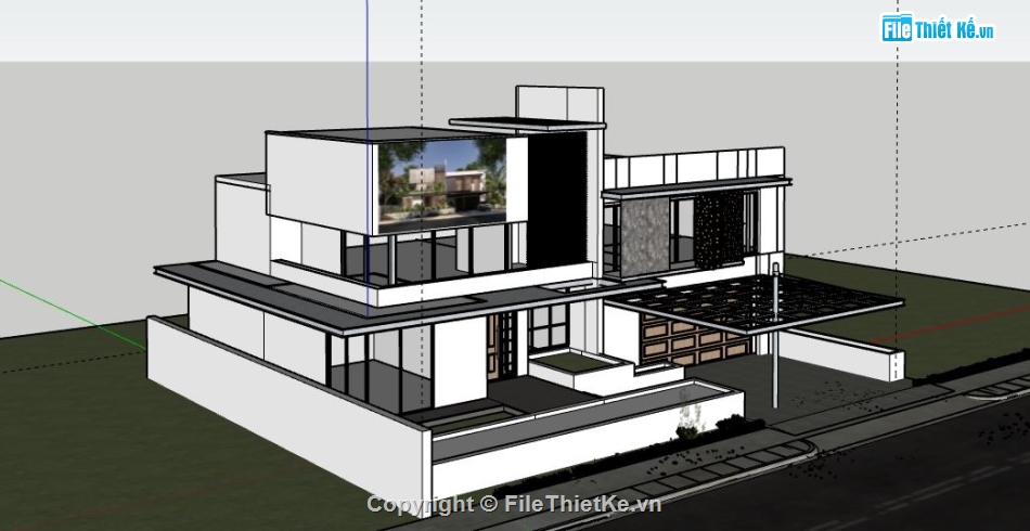 Biệt thự 2 tầng hiện đại,biệt thự 2 tầng,file sketchup biệt thự 2 tầng,biệt thự 2 tầng file sketchup