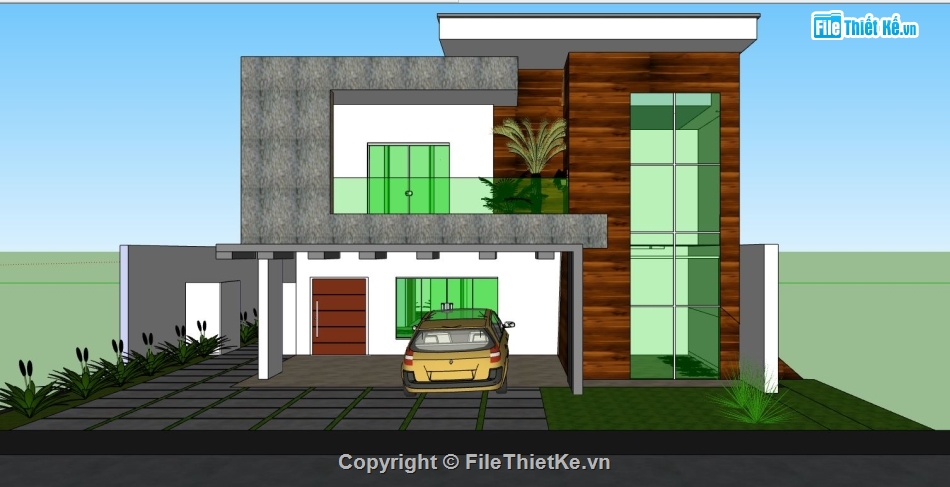 Biệt thự 2 tầng hiện đại,Biệt thự  2 tầng,file su biệt thự,sketchup biệt thự