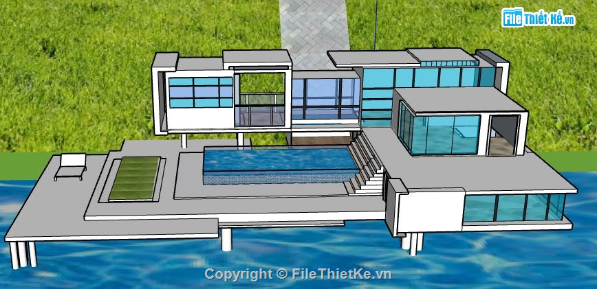 Biệt thự 2 tầng hiện đại,file su biệt thự,sketchup biệt thự