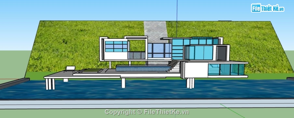 Biệt thự 2 tầng hiện đại,file su biệt thự,sketchup biệt thự