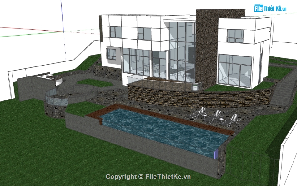 biệt thự 2 tầng hiện đại file 3d su,sketchuop dựng biệt thự 2 tầng,dựng model su mẫu nhà biệt thự