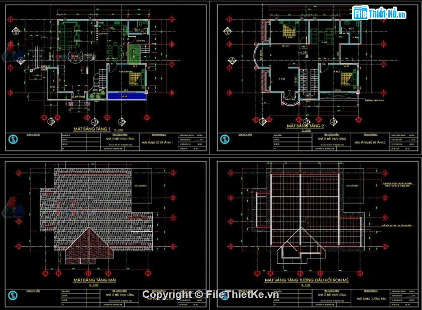 Biệt thự  2 tầng,file biệt thự 2 tầng,cad biệt thự 2 tầng