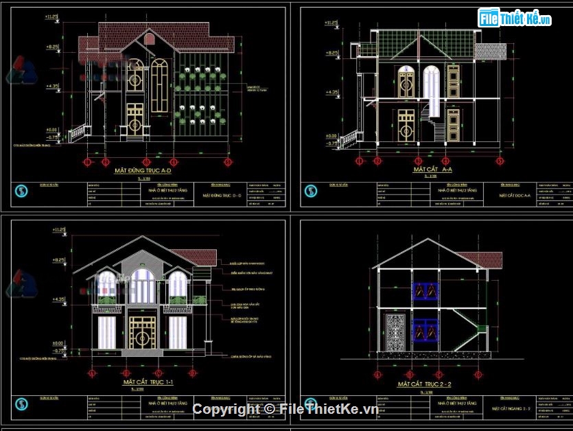 Biệt thự  2 tầng,file biệt thự 2 tầng,cad biệt thự 2 tầng