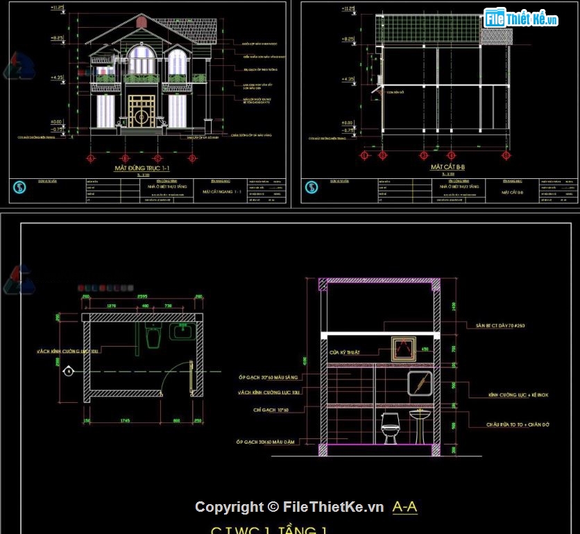 Biệt thự  2 tầng,file biệt thự 2 tầng,cad biệt thự 2 tầng
