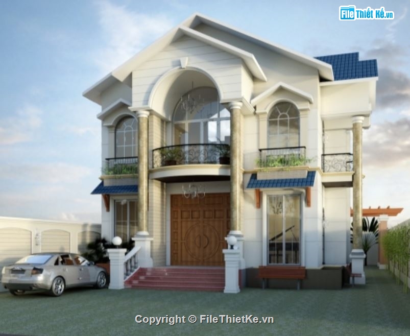 Biệt thự  2 tầng,file biệt thự 2 tầng,cad biệt thự 2 tầng