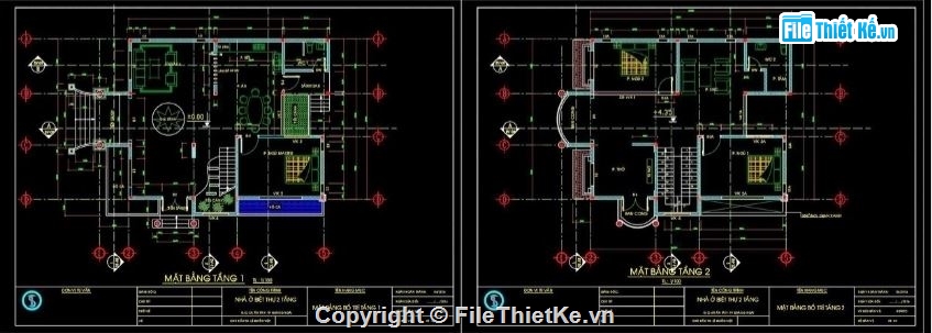 Biệt thự  2 tầng,file biệt thự 2 tầng,cad biệt thự 2 tầng