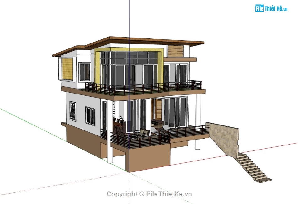biệt thự 2 tầng,sketchup nhà phố 2 tầng,model su biệt thự 2 tầng