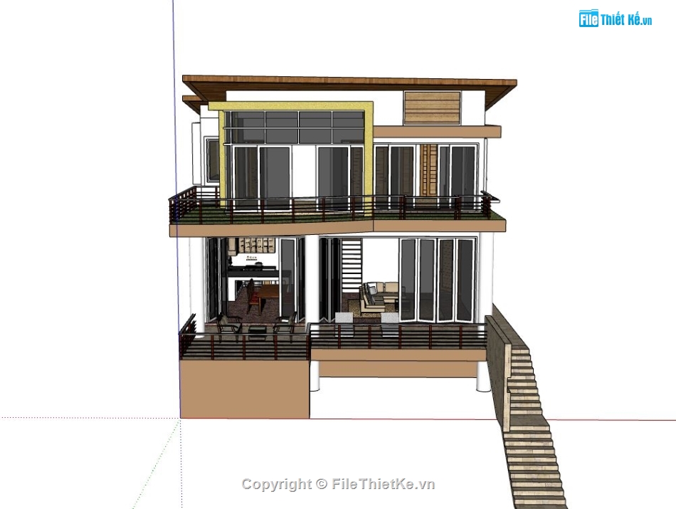 biệt thự 2 tầng,sketchup nhà phố 2 tầng,model su biệt thự 2 tầng