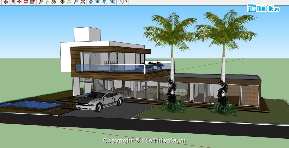Biệt thự  2 tầng,su biệt thự 2 tầng,file sketchup biệt thự 2 tầng