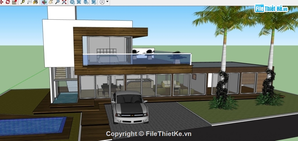 Biệt thự  2 tầng,su biệt thự 2 tầng,file sketchup biệt thự 2 tầng