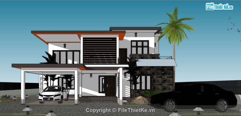 model su biệt thự,biệt thự 2 tầng,sketchup biệt thự 2 tầng