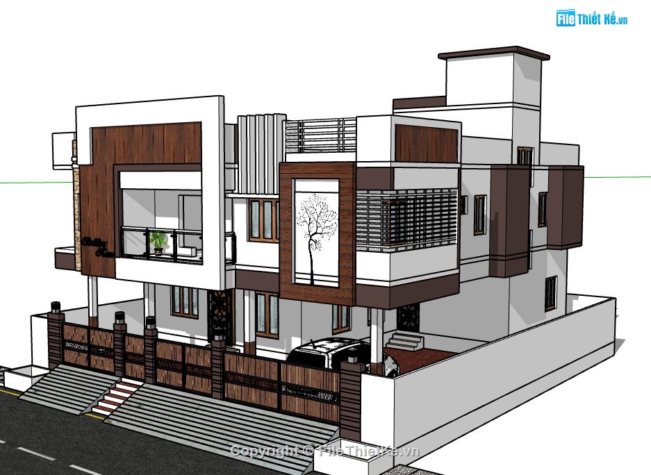 biệt thự 2 tầng su,su biệt thự 2 tầng,file sketchup biệt thự 2 tầng