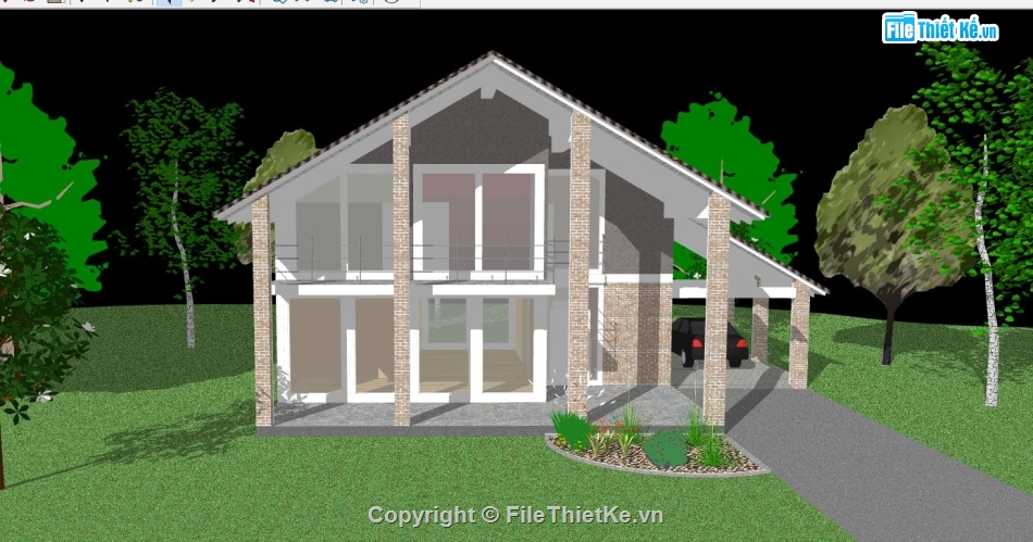 biệt thự 2 tầng,biệt thự 2 tầng su,file sketchup biệt thự 2 tầng