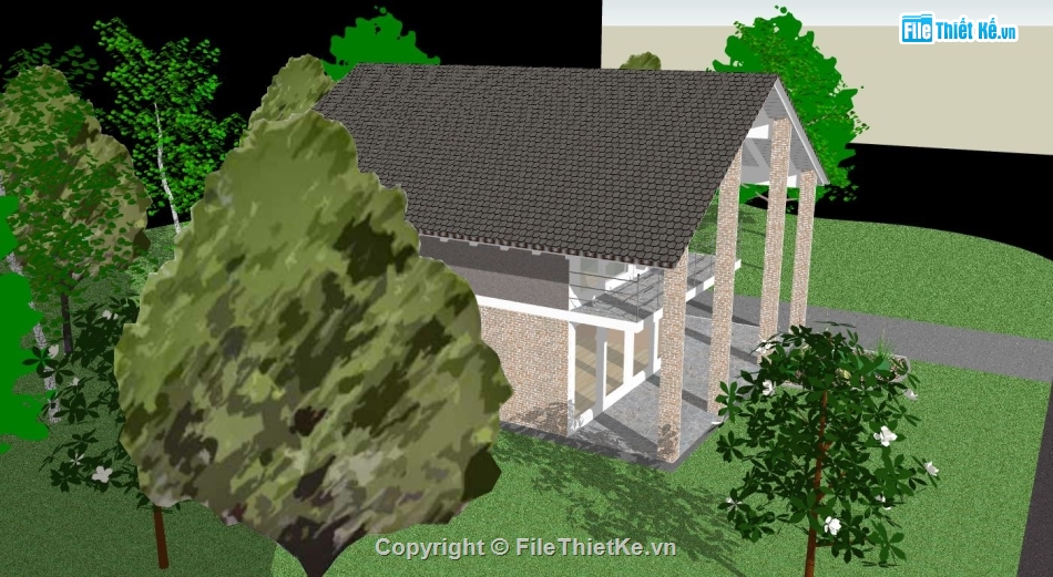 biệt thự 2 tầng,biệt thự 2 tầng su,file sketchup biệt thự 2 tầng