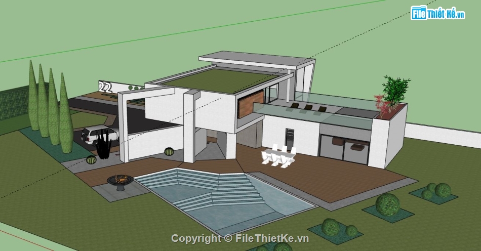 biệt thự 2 tầng,model sketchup biệt thự 2 tầng,file su biệt thự 2 tầng