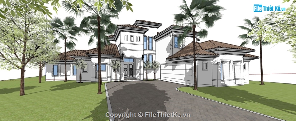 Biệt thự  2 tầng,su biệt thự 2 tầng,sketchup biệt thự,model su biệt thự