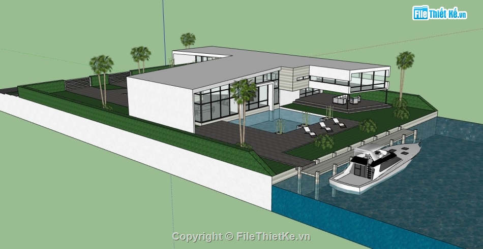 sketchup biệt thự 2 tầng,model su biệt thự 2 tầng,thiết kế biệt thự 2 tầng