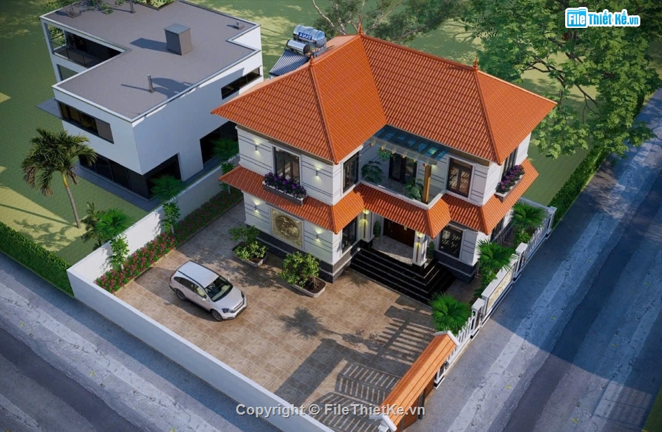 Biệt thự  2 tầng,file cad biệt thự 2 tầng,biệt hự 2 tầng file cad