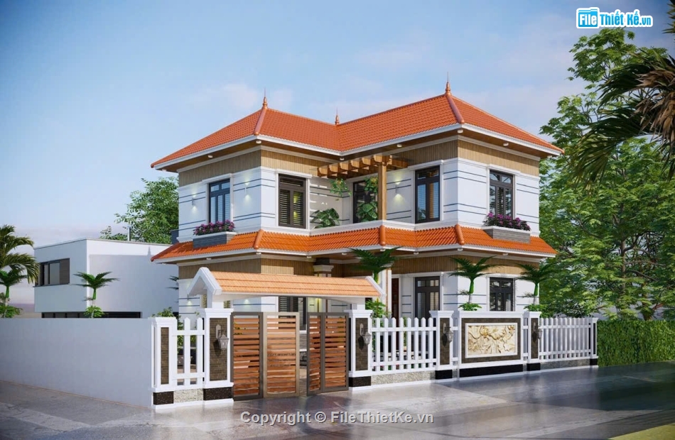 Biệt thự  2 tầng,file cad biệt thự 2 tầng,biệt hự 2 tầng file cad