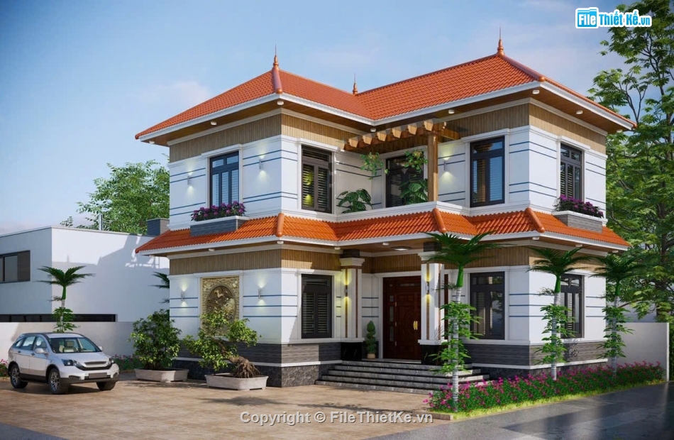 Biệt thự  2 tầng,file cad biệt thự 2 tầng,biệt hự 2 tầng file cad
