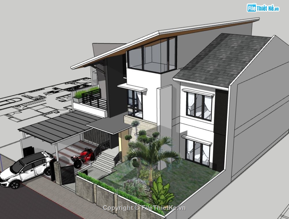 su biệt thự 2 tầng,file sketchup biệt thự 2 tầng,mẫu su biệt thự 2 tầng