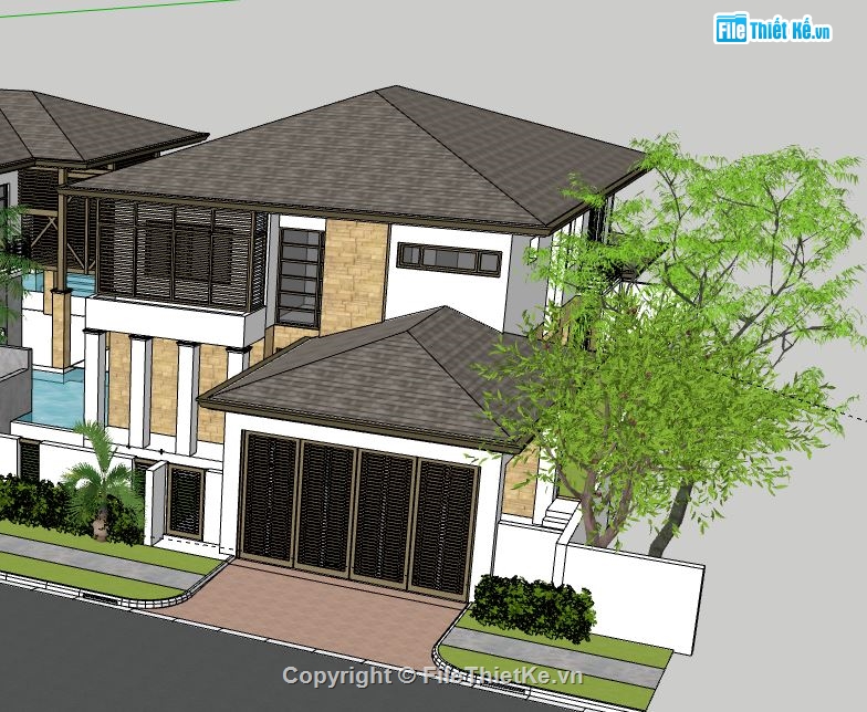 Biệt thự 2 tầng mái nhật,model su biệt thự 2 tầng,file sketchup biệt thự 2 tầng,biệt thự 2 tầng file su