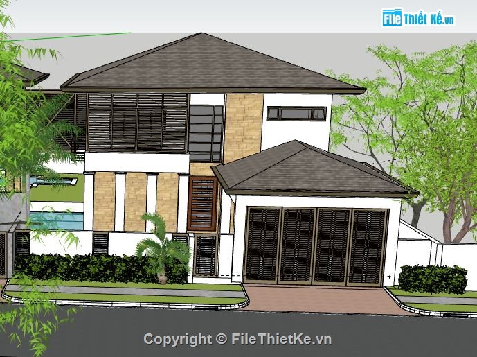 Biệt thự 2 tầng mái nhật,model su biệt thự 2 tầng,file sketchup biệt thự 2 tầng,biệt thự 2 tầng file su