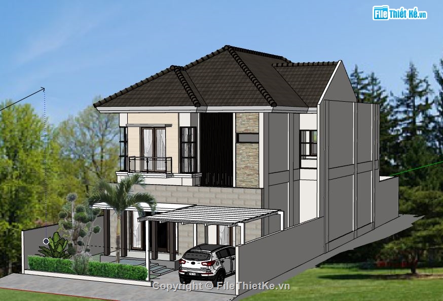 Biệt thự 2 tầng,file su biệt thự 2 tầng,model su biệt thự 2 tầng,sketchup biệt thự  2 tầng