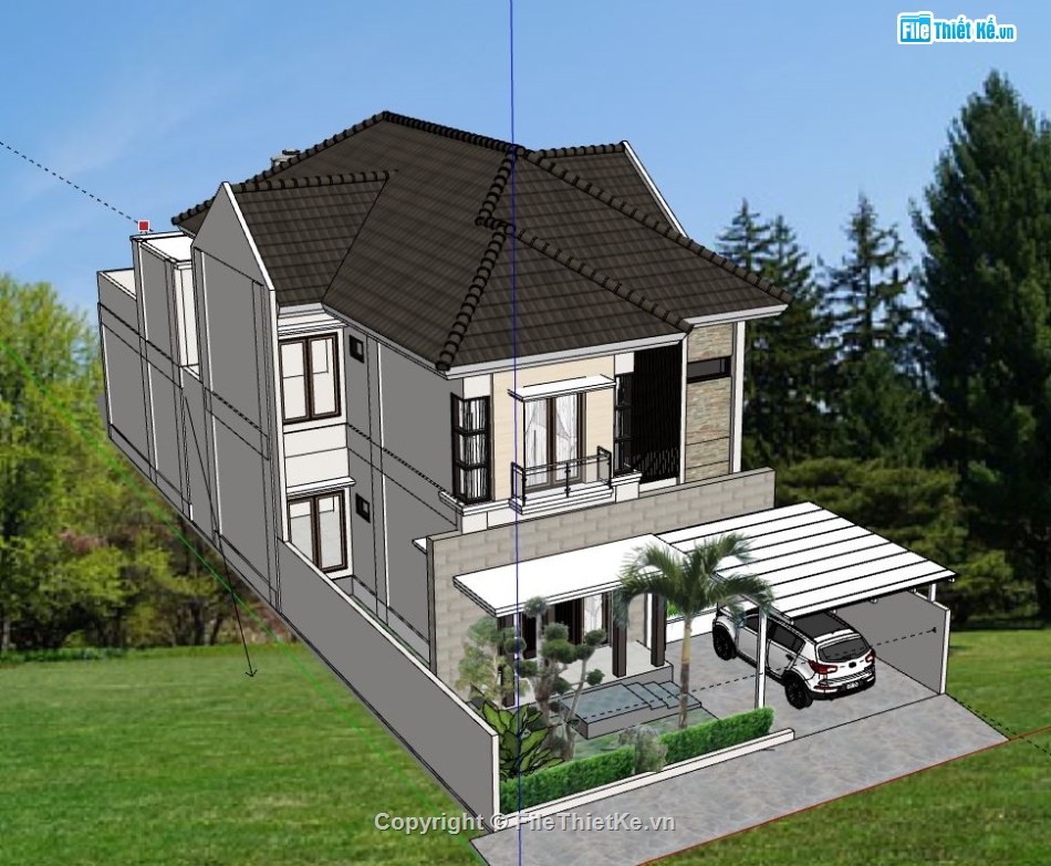 Biệt thự 2 tầng,file su biệt thự 2 tầng,model su biệt thự 2 tầng,sketchup biệt thự  2 tầng