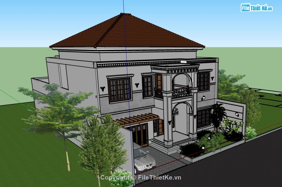 Biệt thự 2 tầng,Model su biệt thự 2 tầng,sketchup biệt thự 2 tầng,biệt thự 2 tầng model su