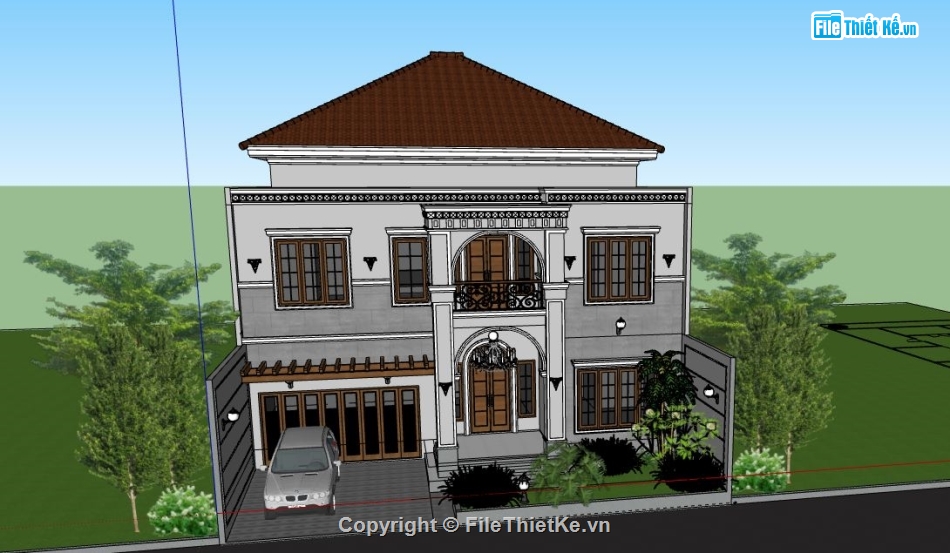 Biệt thự 2 tầng,Model su biệt thự 2 tầng,sketchup biệt thự 2 tầng,biệt thự 2 tầng model su