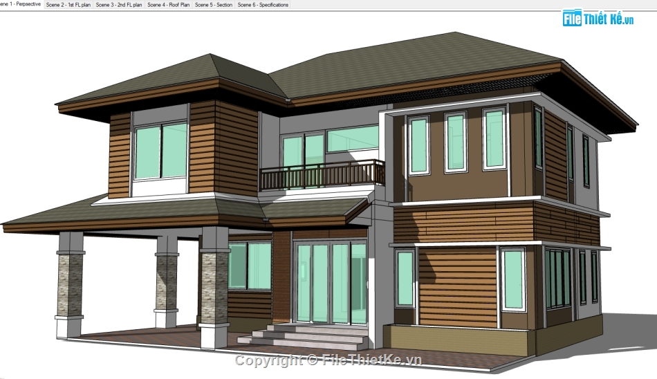 file sketchup biệt thự 2 tầng,sketchup biệt thự 2 tầng,file sketchup biệt thự,Biệt thự 2 tầng mái nhật