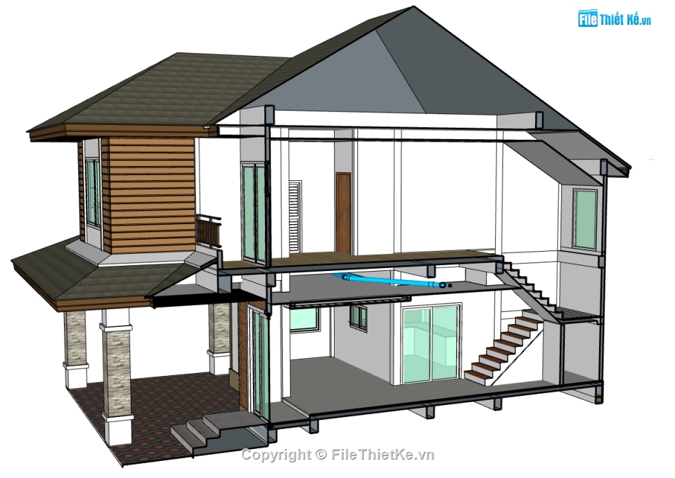 file sketchup biệt thự 2 tầng,sketchup biệt thự 2 tầng,file sketchup biệt thự,Biệt thự 2 tầng mái nhật