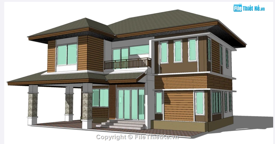 file sketchup biệt thự 2 tầng,sketchup biệt thự 2 tầng,file sketchup biệt thự,Biệt thự 2 tầng mái nhật