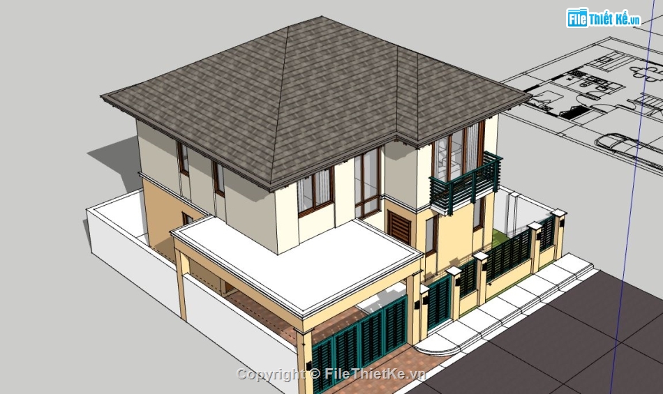 biệt thự 2 tầng file su,file sketchup biệt thự 2 tầng,sketchup biệt thự 2 tầng,model su biệt thự 2 tầng