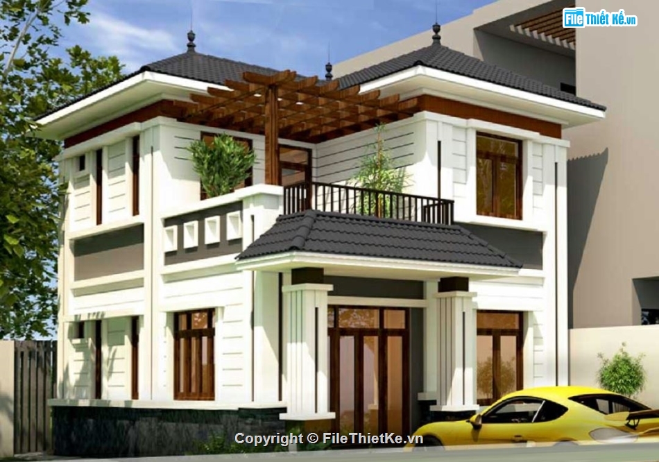 biệt thự 2 tầng mái nhật,biệt thự 2 tầng mái nhật sketchup,sketchup biệt thự 2 tầng,biệt thự 2 tầng sketchup