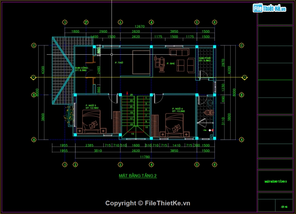 biệt thự 2 tầng 8x12.67m,file cad nhà mái nhật 2 tầng,thiết kế nhà 2 tầng mái nhật,biệt thự 2 tầng mái nhật