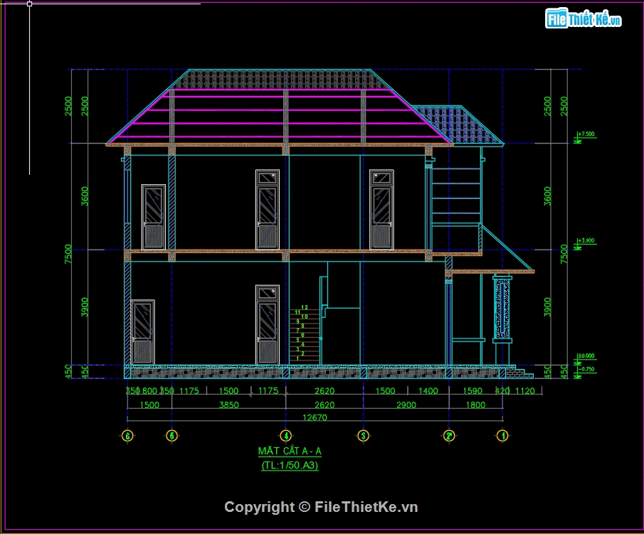 biệt thự 2 tầng 8x12.67m,file cad nhà mái nhật 2 tầng,thiết kế nhà 2 tầng mái nhật,biệt thự 2 tầng mái nhật