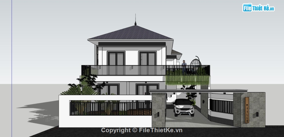 bản vẽ biệt thự 2 tầng,file su biệt thự 2 tầng,sketchup biệt thự 2 tầng