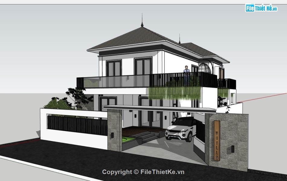 bản vẽ biệt thự 2 tầng,file su biệt thự 2 tầng,sketchup biệt thự 2 tầng